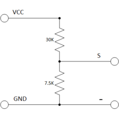 Voltage sensor module voor arduino input max 25VDC schema